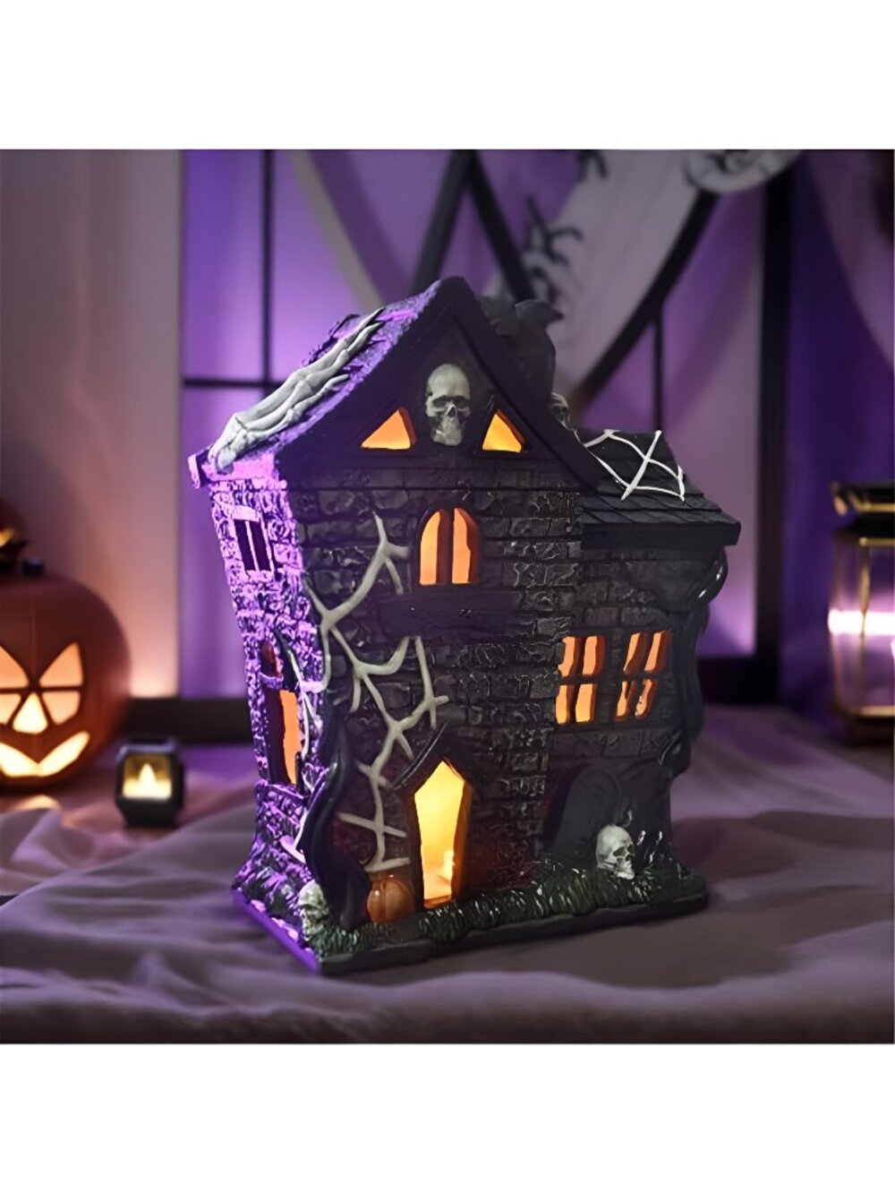 Halloween Village Houses Haunted House Figurine Indoor Resin Colorful Lights